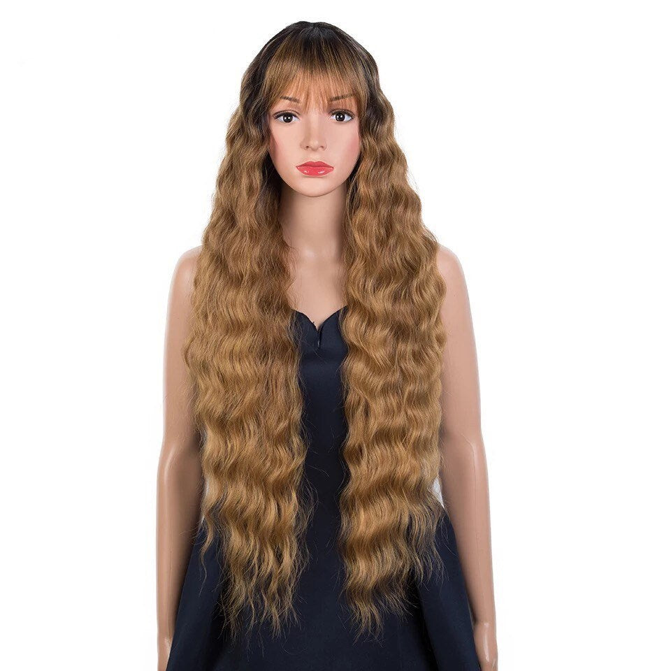 Lace Front Ombre Long Curly Synthetic Wig With Bangs