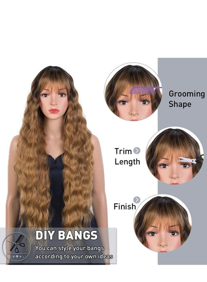 Lace Front Ombre Long Curly Synthetic Wig With Bangs